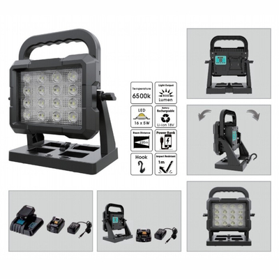 Tripod montado 80W recargable de alta luminosidad LED luz de trabajo con batería de herramienta eléctrica de 18V